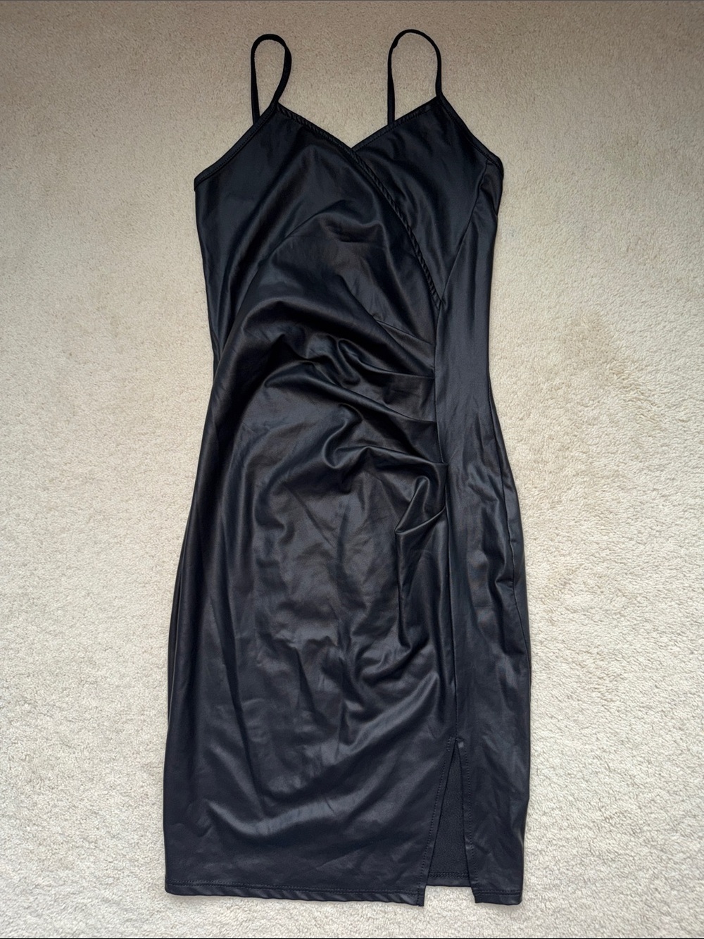 Fashion Nova Black Satin Slip Midi Dress with Spaghetti Straps